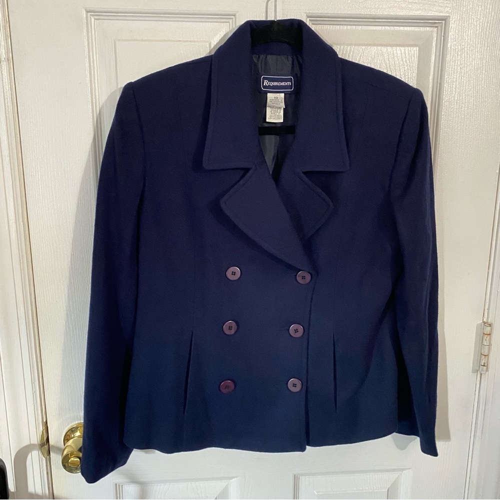 Requirements Navy Blue Cropped Double Breasted 100% Wool Blazer-size 10